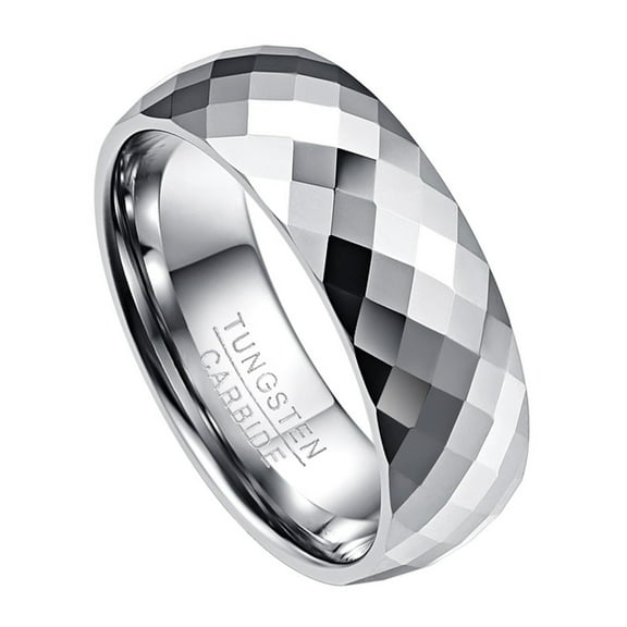 Men's 8mm Wedding Band Multi-Faceted High Polished Domed Tungsten Carbide Ring Size 7-12