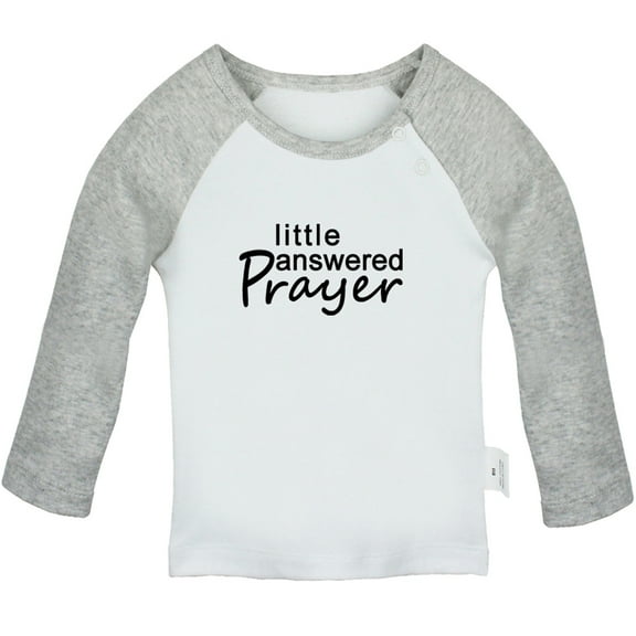 Little Answered Praye Funny T shirt For Baby, Newborn Babies T-shirts, Infant Tops, 0-24M Kids Graphic Tees Clothing (Long Gray Raglan T-shirt, 0-6 Months)