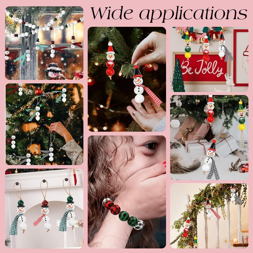 216 Pcs Christmas Wood Beads Cloumn Beads Cone Beads Round Beads Smooth Wooden Beads Handmade Loose Wood Spacer Beads Colorful Beads with Holes for Christmas DIY Crafts Jewelry Making