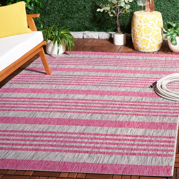 Safavieh Courtyard Patrice Striped Indoor/Outdoor Area Rug, Light Gray/Fuchsia, 5'3" x 7'7"