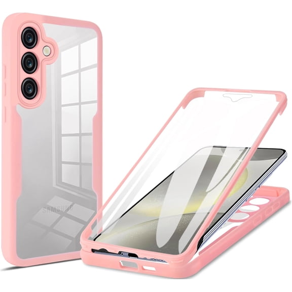 360°All-Inclusive Case for Samsung Galaxy S24 FE, [Built in Screen Protector] Dual Layer Full Body Shockproof Dustproof Clear Phone Case for Samsung Galaxy S24 FE QB-Pink