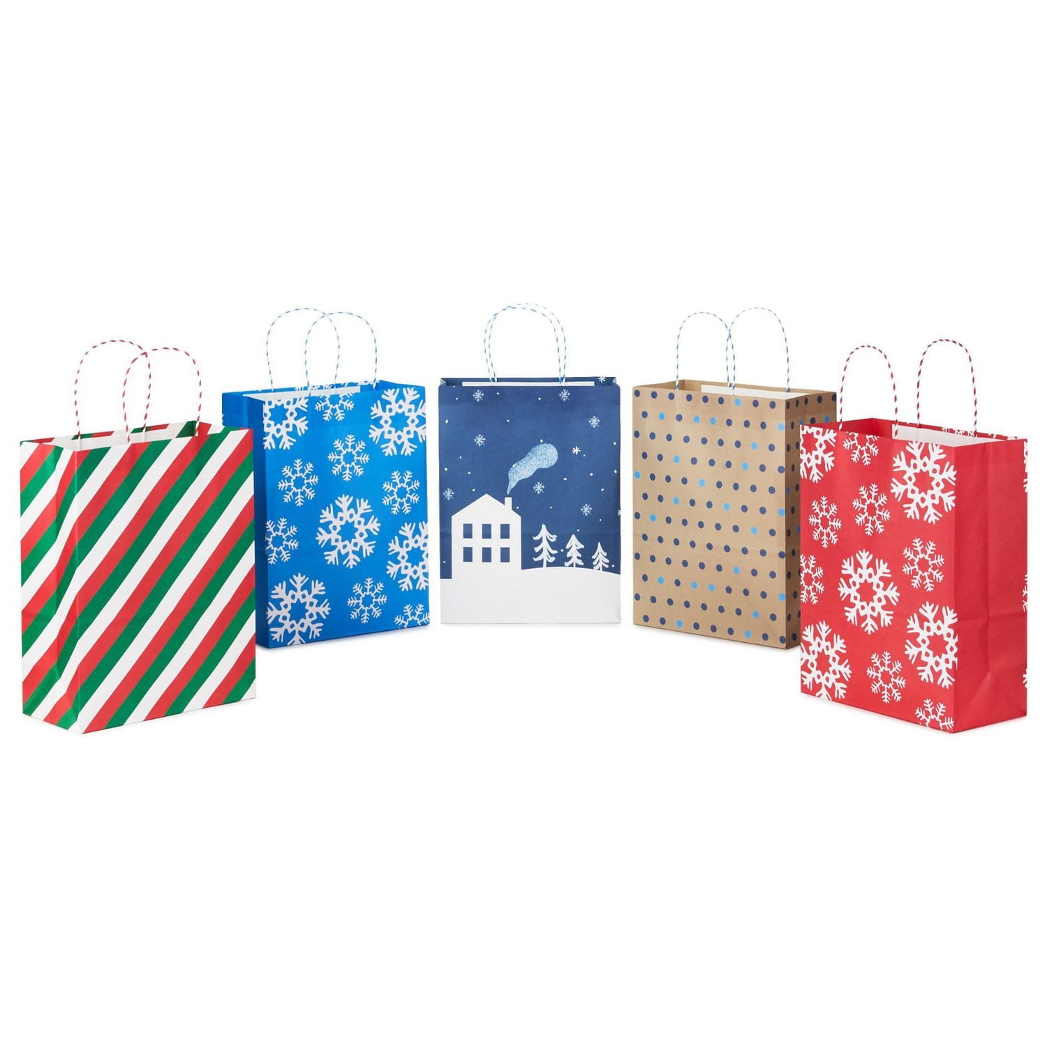 Hallmark Assorted Christmas Gift Bag Bundle, Pack of 5 Large Bags (Red, Green and Blue)