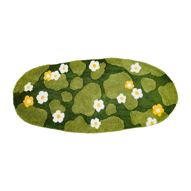 Yhmxh Decoración del baño Alfombra de musgo con diseño floral, alfombra de baño con flores y plantas, bonita alfombra de ducha con hojas verdes y bosque, alfombra de microfibra suave.