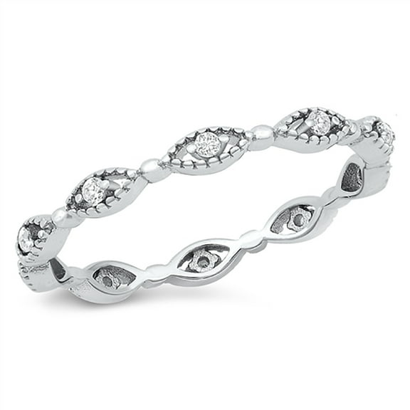 All in Stock Sterling Silver Clear Cubic Zirconia Beaded Stackable Band Ring Size 5