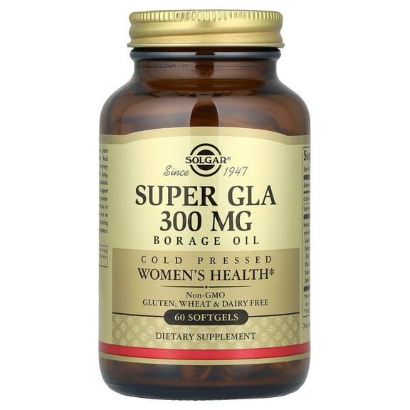 Solgar Super GLA 300 mg, 60 Softgels - Cold-Pressed Borage Oil, Essential Fatty Acid - Women’s Health, Overall Health - Gluten Free, Dairy Free - 60 Servings