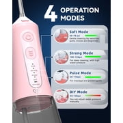 JTF Cordless Water Flosser Dental Teeth Cleaner with 9 Jet Tips, DIY Mode 300ML Tank IPX7 Waterproof Portable Rechargeable Water Flosser Dental Oral Irrigator for Home and Travel, Pink