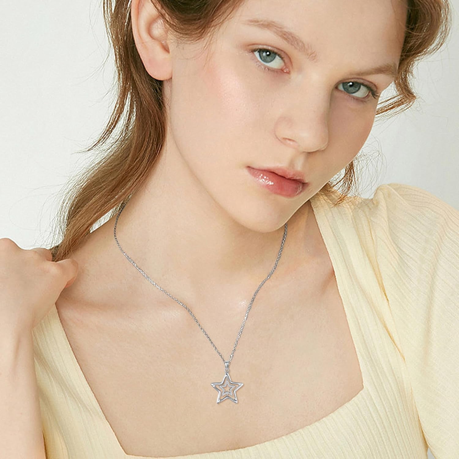 Star Necklace 925 Sterling Silver Fidget Necklace Spinning Relieving Anxiety Necklace Jewelry Gifts for Women