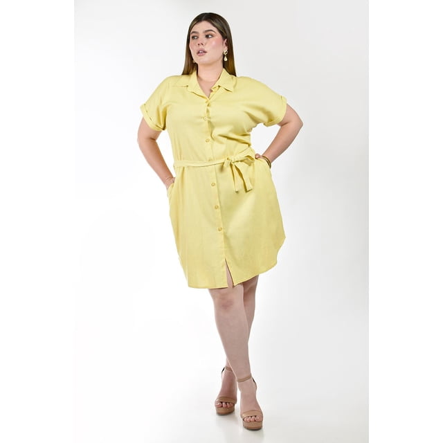 Vestido camisero de lino Roman Fashion /Tallas Extras, 2336 (Amarillo) amarillo 38
