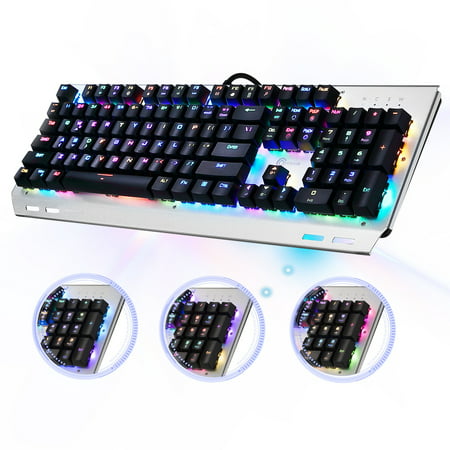 OMBAR K676 RGB Backlit Game Keyboard Mechanical Gaming Keyboard Cherry Blue MX Switch 104 Keys Anti-Ghosting 18 Backlight Lighting Modes 12 Multimedia Keys Aluminum (Best Mechanical Keys For Gaming)