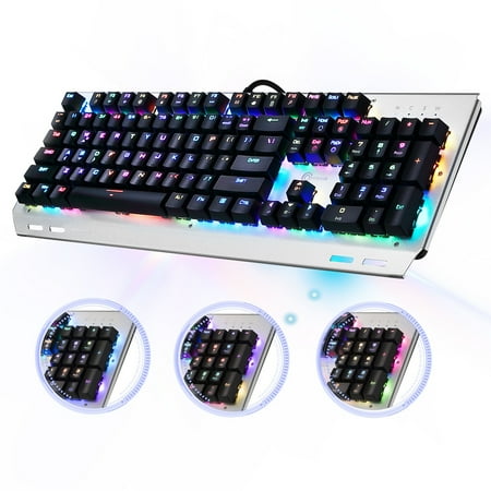 OMBAR K676 RGB Backlit Game Keyboard Mechanical Gaming Keyboard Cherry Blue MX Switch 104 Keys Anti-Ghosting 18 Backlight Lighting Modes 12 Multimedia Keys Aluminum (Best Mechanical Switches For Gaming)