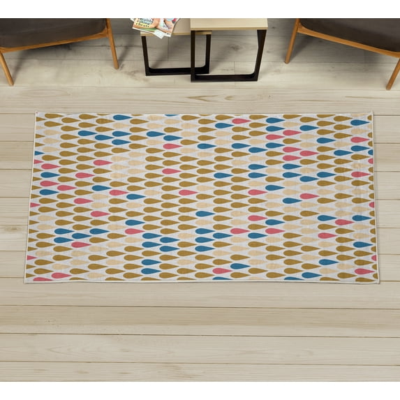 Nature Decorative Rug, Repeated Minimalist Rain Drops Splashes Tears of Earth Air Gravity Image Art, Quality Carpet for Bedroom Dorm and Living Room, 6 Sizes, Pale Coffee, by Ambesonne