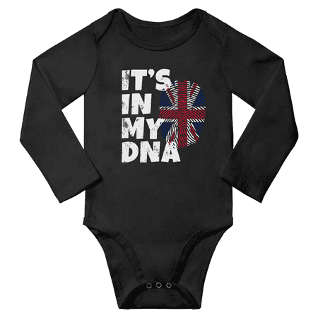 

It s In My British DNA Baby Long Sleeve Bodysuits (Black 6 Months)