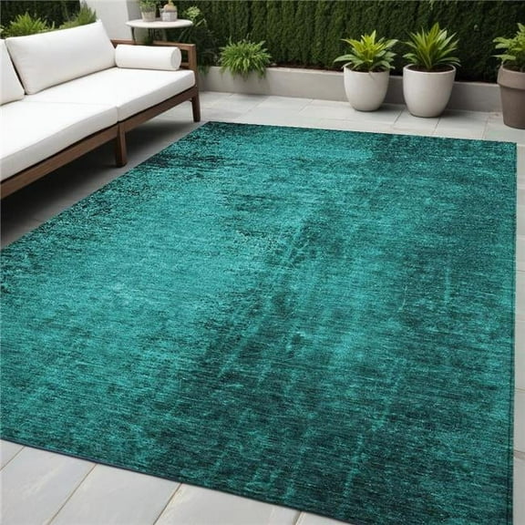 HomeRoots 562735 5 x 8 ft. Teal Abstract Washable Non Skid Indoor Outdoor Rectangle Machine Woven Area Rug