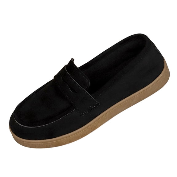 Wensltd Women's Loafers Slip On Flat Shoes Suede Upper Spring Autumn Daily Soft Walking Shoes Black