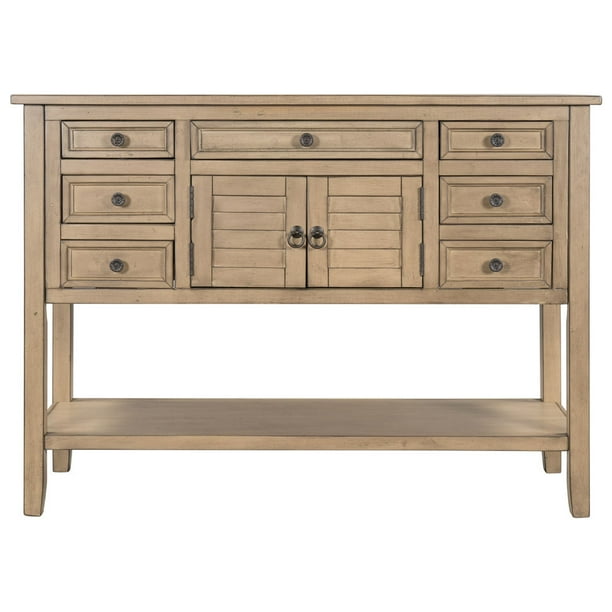 Accent Console Table 7 Drawers Sofa Table Storage Cabinet With Open Shelf Buffet Sideboard For Living Room Hallway Entryway Kitchen Cream Walmart Com Walmart Com