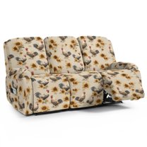ZIATUBLES 8 Pieces Recliner Covers for 3 Cushion Reclining Sofa, Soft Stretch Recliner Couch Covers with Elastic Bottom Secure Fit Furniture Protector for Pets, Rooster Sunflower