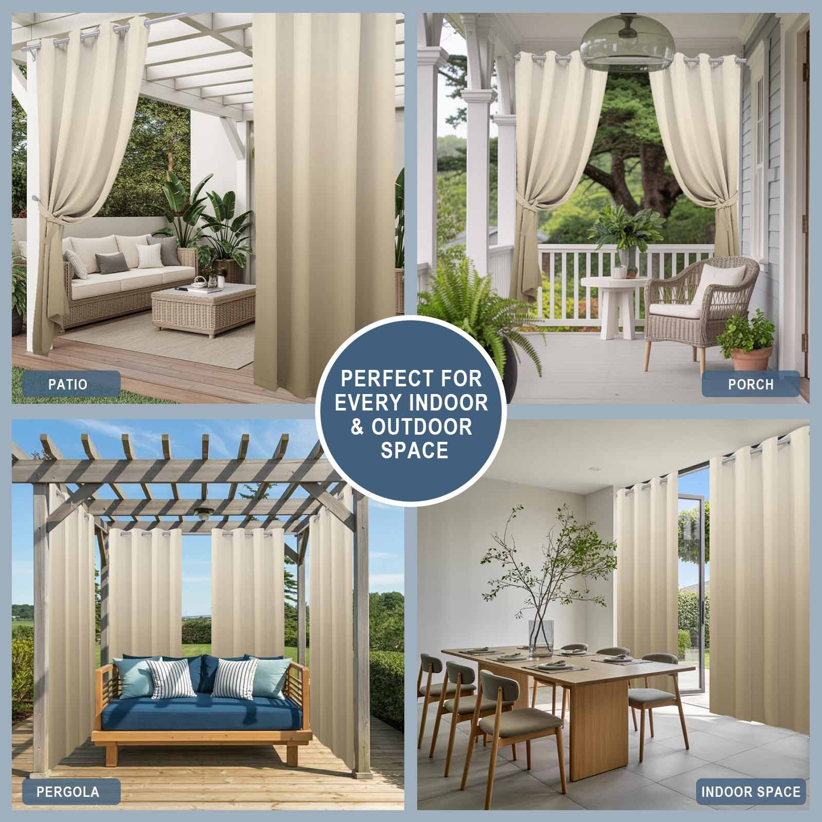 Brown Beige Outdoor Curtains for Patio Waterproof, Windproof Privacy Curtains with Weighted Bottom, Gradient Monochrome Modern Country Outside Drapes for Picnic Garage Backyard Cabana 54"x95" 1 Panel