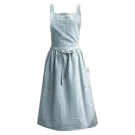 

Soft Cotton Apron Solid Color Halter Bandage Aprons Japanese Style Kitchen Cooking Clothes Gift For Women Chef Housewarming