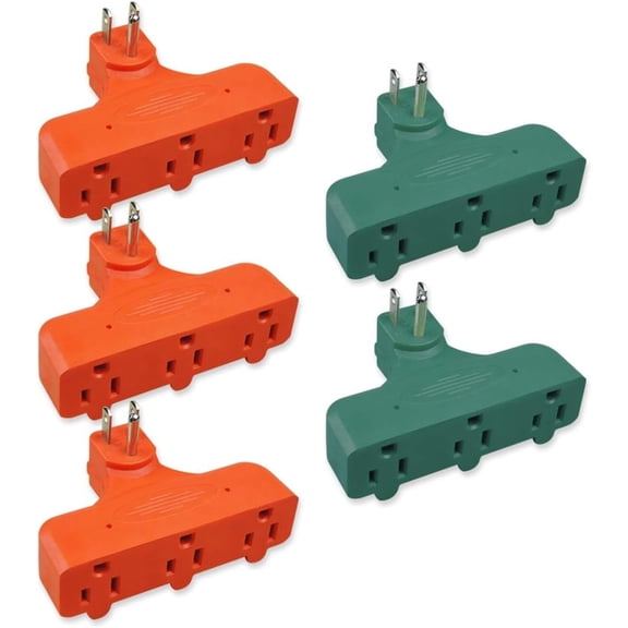 3-Prong 3-Outlet Extender Adapter, Heavy Duty Triple Grounding Outlet, 5 Pack