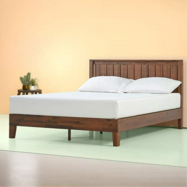 Deluxe Wood Platform Bed With Headboard, Espresso Wood King Bed Frame