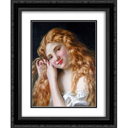 Sophie Gengembre Anderson 2x Matted 20x24 Black Ornate Framed Art Print 'Young Girl Fixing Her Hair'