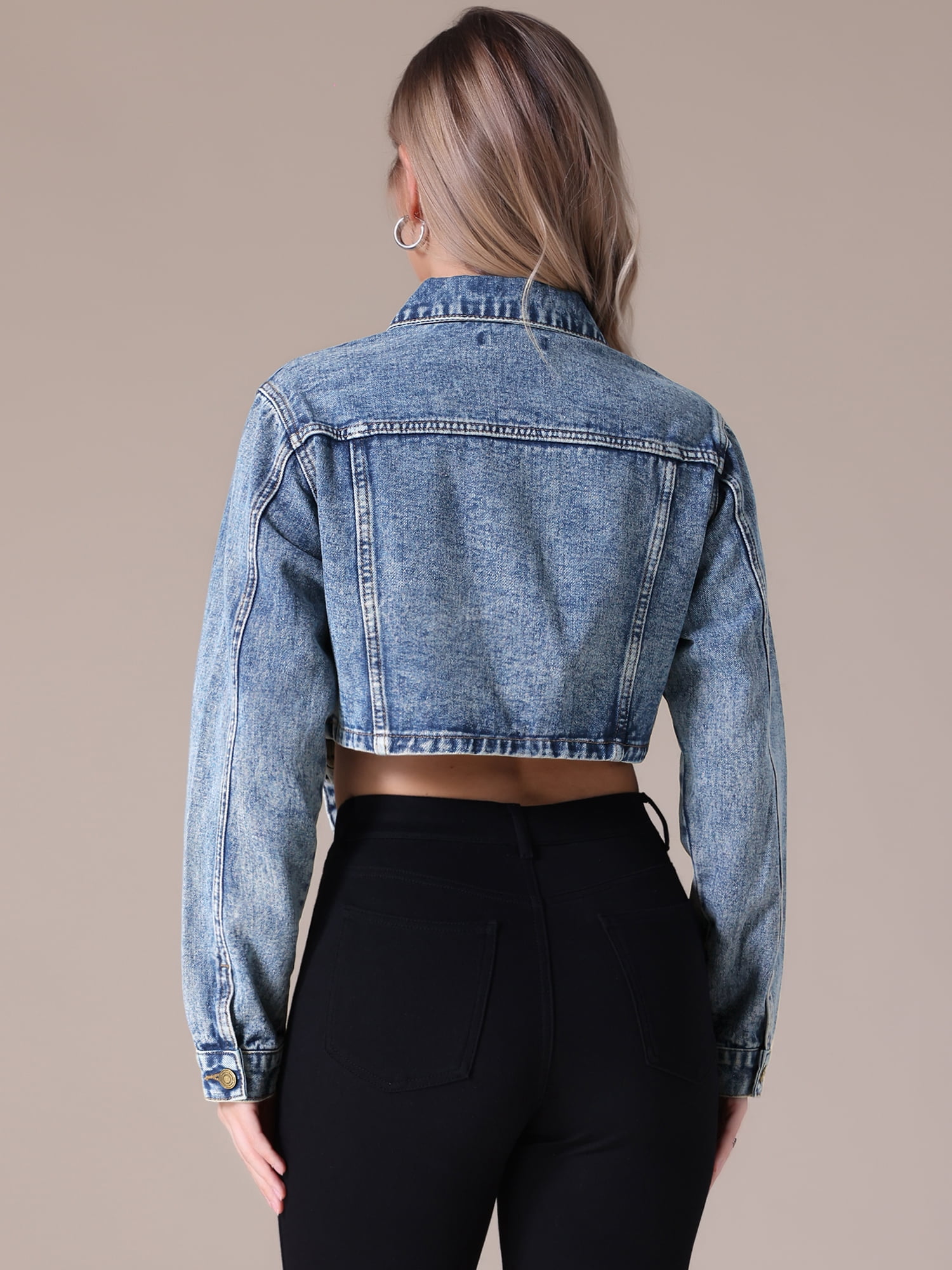 DARING DIVA Women's Button Down Cargo Washed Jean Jackets XL Gray Blue