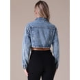 thumbnail image 4 of Unique Bargains Women's Button Down Cargo Pockets Washed Jean Jackets L Gray Blue, 4 of 7