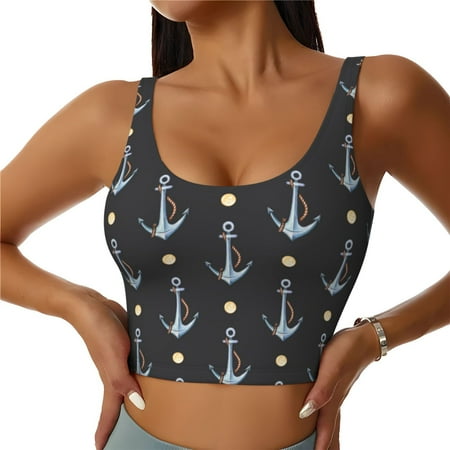 Sports Bras for Women - ship anchors rope black cool Seamless Yoga Bra Workout Crop Top with Removable Pads