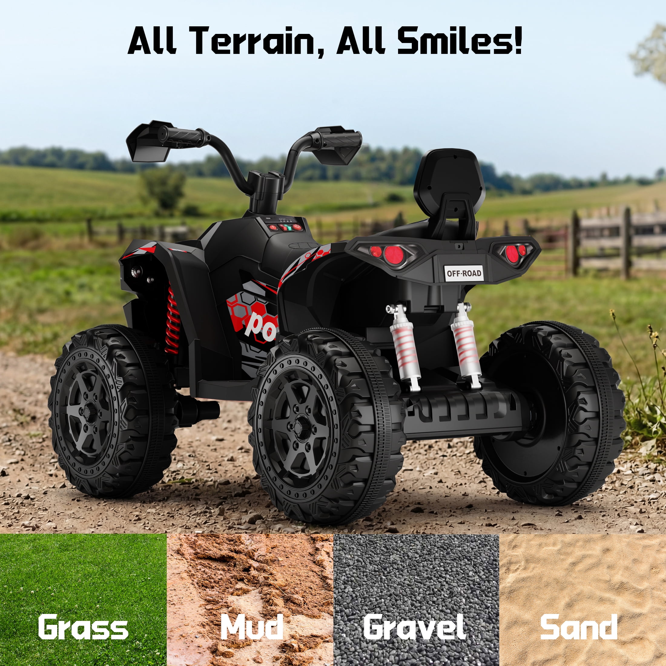 Wisairt 24V Ride on ATV Toys, 4WD Kids ATV 4-Wheeler for Big Kids with 2 Seater, Electric Quad 800W Motor, Black