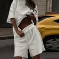 thumbnail image 4 of 2 Piece Tracksuit for Women Shorts, Oversized T-Shirt and Short Pants Suit Set with Pockets, Sports Sweatsuit Summer Sets Linen Sets for Women 2 Piece Shorts White M, 4 of 8