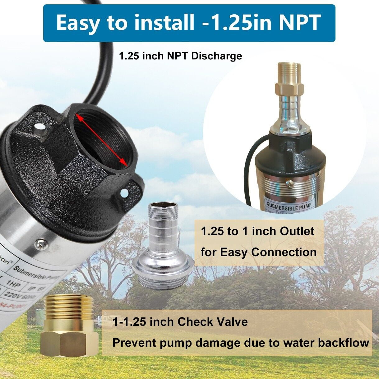 iMeshbean Deep Submersible Well Pump 1HP 33GPM 276ft Head with 100ft Electric Cable,110V 1-1/4" NPT Stainless Steel Water Pump 4" Water Pumps for Industrial, Irrigation and Home Use