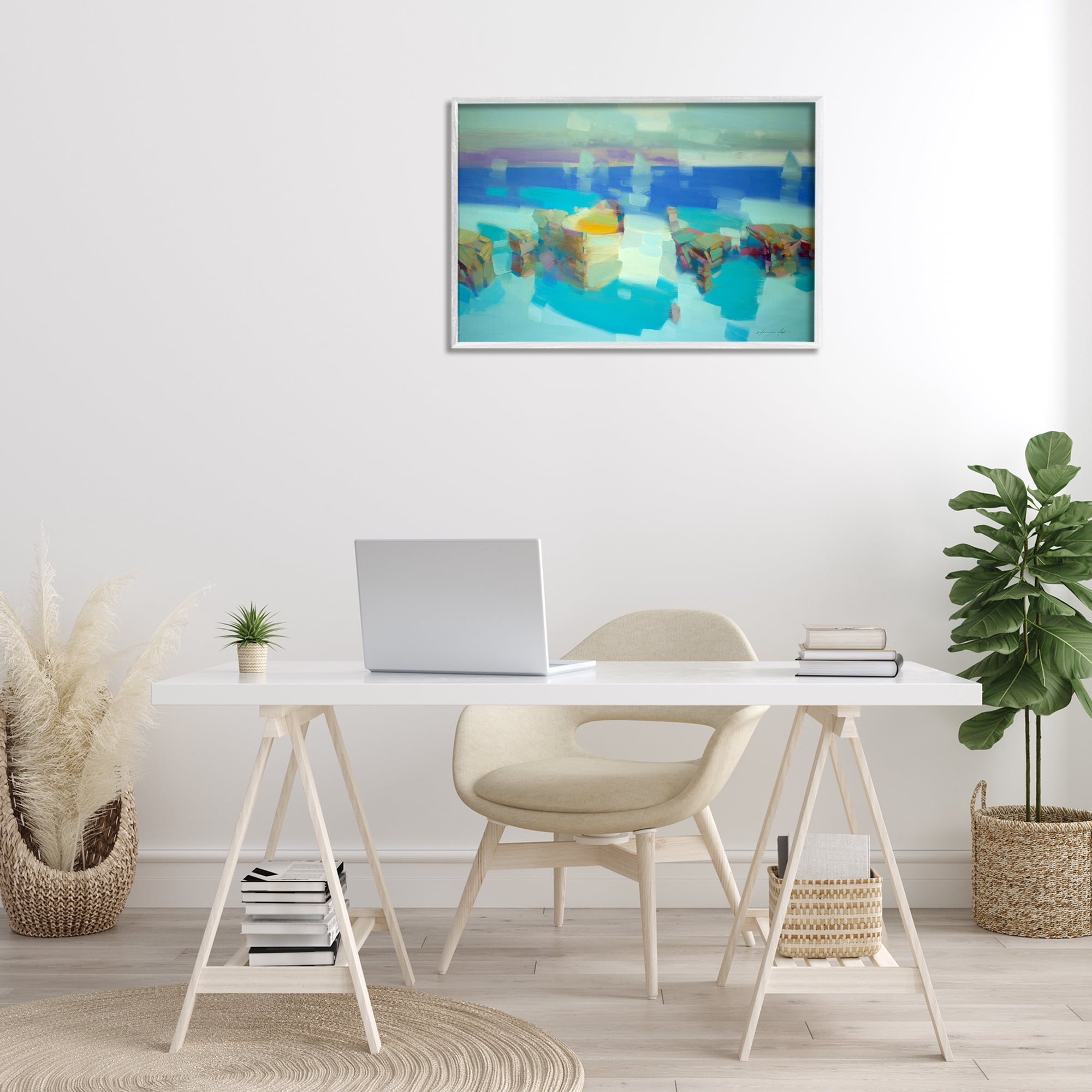 Stupell Industries Abstract Nautical Cliffs Abstract Painting White Framed Art Print Wall Art, 30 x 20