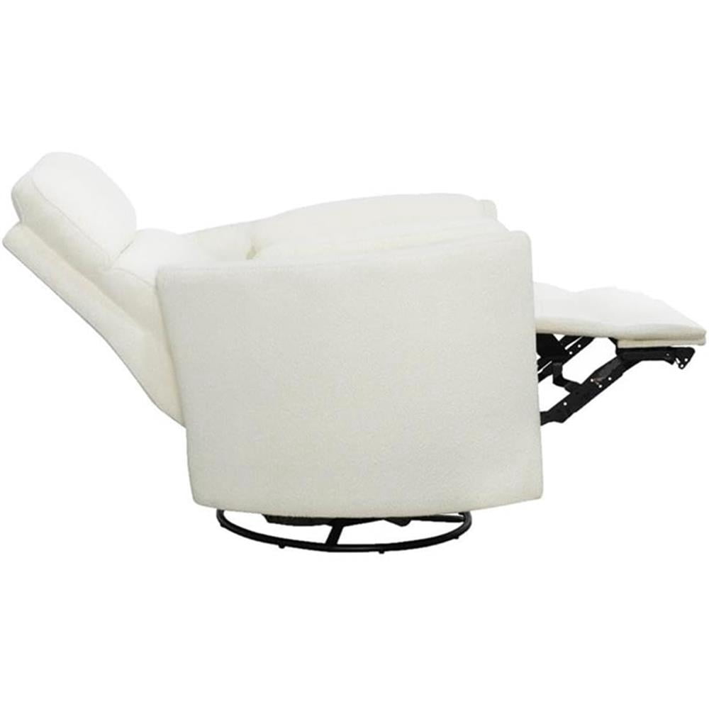 Pemberly Row Fabric Power Swivel Glider Recliner Chair in White with USB Charger