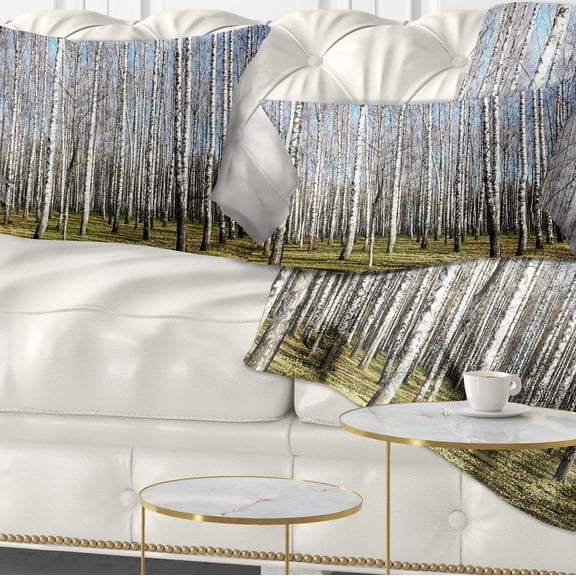 Designart Sunny November Day in Birch Grow - Modern Forest Throw Pillow - 12x20