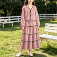 thumbnail image 2 of ZACPNCV Girls Elegant 2 Piece Skirt Set Long Sleeve V Neck Bow Front Top and Tiered Long Skirt Set Casual Spring Girls Suit 14-15Years Pink, 2 of 9