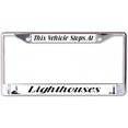 thumbnail image 1 of This Vehicle Stops At Lighthouses #2 Chrome License Plate Frame, 1 of 1