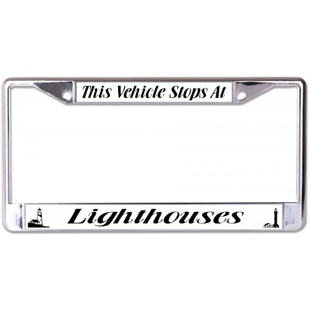 This Vehicle Stops At Lighthouses #2 Chrome License Plate Frame