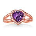 thumbnail image 2 of Gem Stone King 18K Rose Gold Plated Silver Purple Amethyst and White Moissanite Ring for Women (2.31 Cttw, Gemstone February Birthstone, Heart Shape 8MM, Available in Size 5,6,7,8,9), 2 of 4