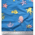 thumbnail image 1 of Soimoi Blue Heavy Satin Fabric Clown Fish & Octopus Ocean Decor Fabric Printed Yard 56 Inch Wide, 1 of 3
