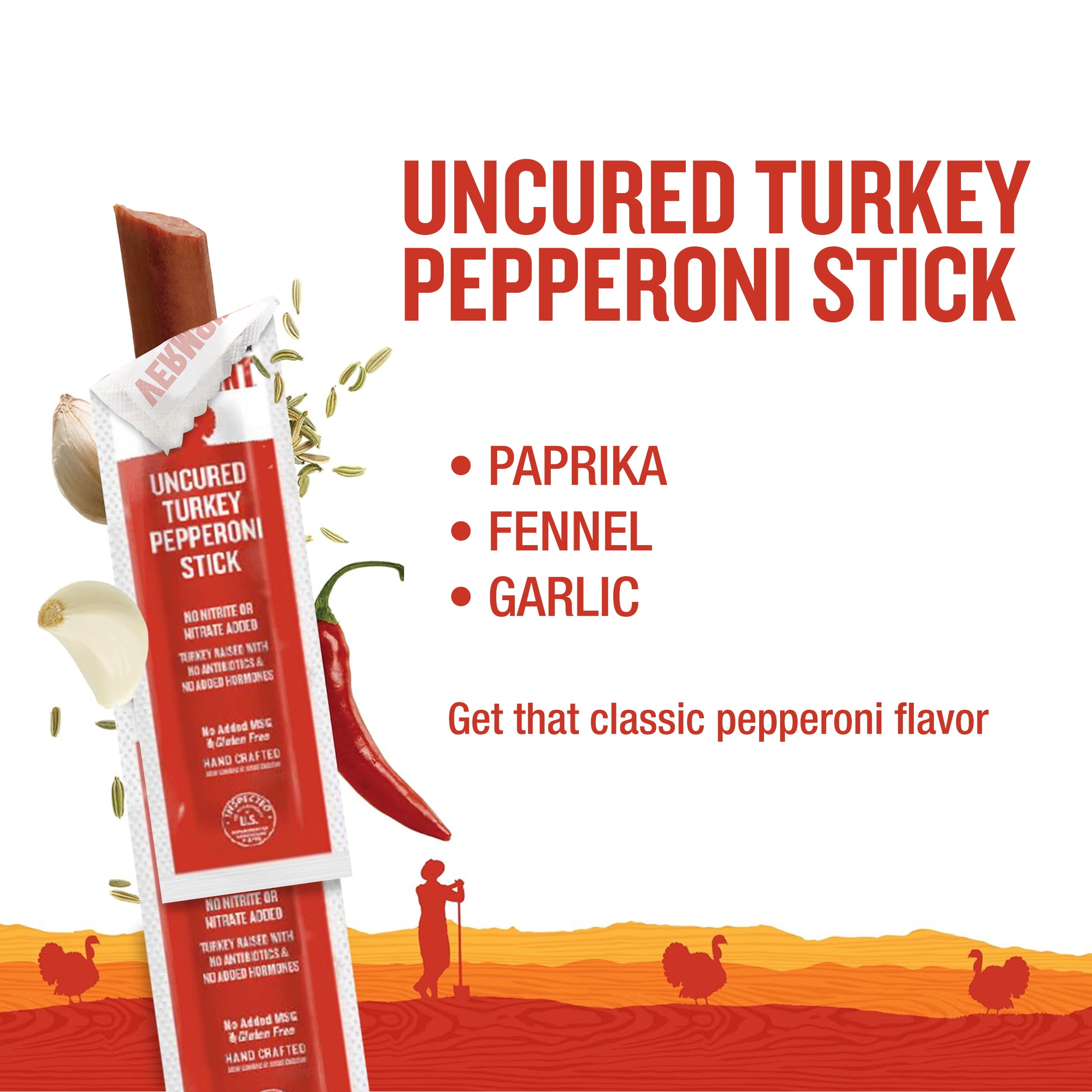 Vermont Smoke & Cure Turkey Pepperoni Mini Meat Sticks Individually Wrapped Protein Snacks 8 Pouches