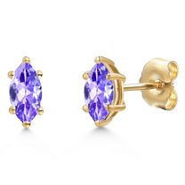 Gem Stone King 14K Yellow Gold Blue Tanzanite Doble Notch Stud Earrings for Women Men | 0.50 Cttw | Gemstone December Birthstone | Marquise 6X3MM
