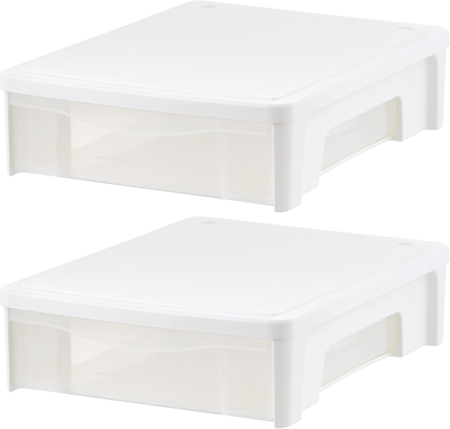 IRIS 22 Qt Underbed Storage Stackable Organizer Bin Container with Sliding Drawer, White, 2Pk