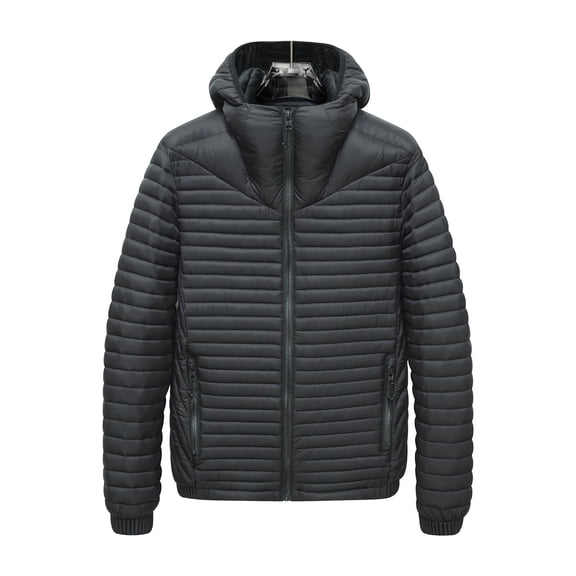 YgkuHd Men's Winter Hooded Windproof Thickened Puffer Jacket Solid Color Spliced Quilted Casual Zip Up Coat for Outdoor Daily Commute Wear