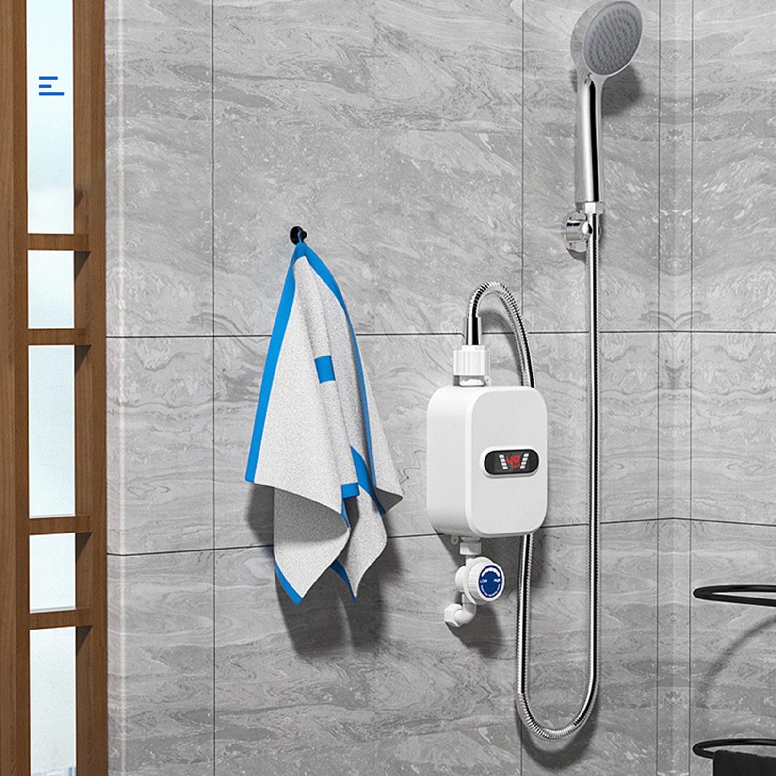DICEEVIL Electric Tankless Water Heater with Shower Head Set, 3500W Electric Instant Hot Water Heater for Shower, LCD Display Rapid Heating Mini Water Heater for Home Bathroom, White