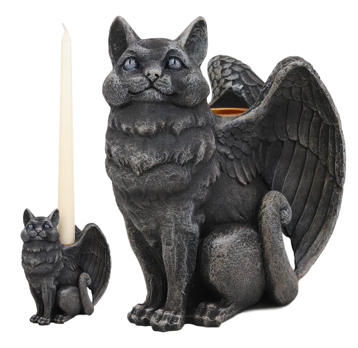 Ebros Gothic Angel Winged Cat Gargoyle Candle Holder Statue Medieval Renaissance Fantasy