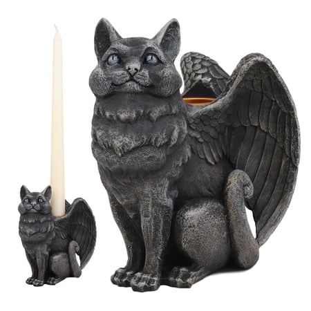 Ebros Gothic Angel Winged Cat Gargoyle Candle Holder Statue Medieval Renaissance Fantasy Gargoyles Angelic Cats Felines Sculpture Halloween Home Decor in Faux Stone Finish Resin