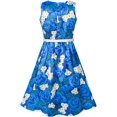 thumbnail image 3 of Girls Dress Blue White Flower Belt Sparkling Vintage Party Dress 14, 3 of 7