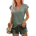 thumbnail image 2 of Camiseta con ojales, cuello en V y mangas de pétalos, top de crochet con mangas de pétalos, camiseta con ojales y mangas de pétalos creada magistralmente, 2 of 2