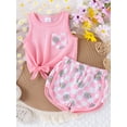 thumbnail image 5 of Baby Girl 2Pcs Summer Outfits Sleeveless Knot Hem Tank Tops + Shorts Set Infant Clothes, 5 of 10