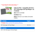 thumbnail image 2 of Cabin Air Filter - Compatible with 2015 - 2017 Volkswagen Golf SportWagen 1.8L 4-Cylinder 2016, 2 of 2